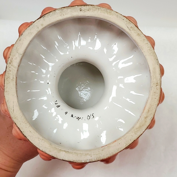 Vintage large peach coloured porcelain pedestal fruit bowl Made in Italy - Picture 5 of 8